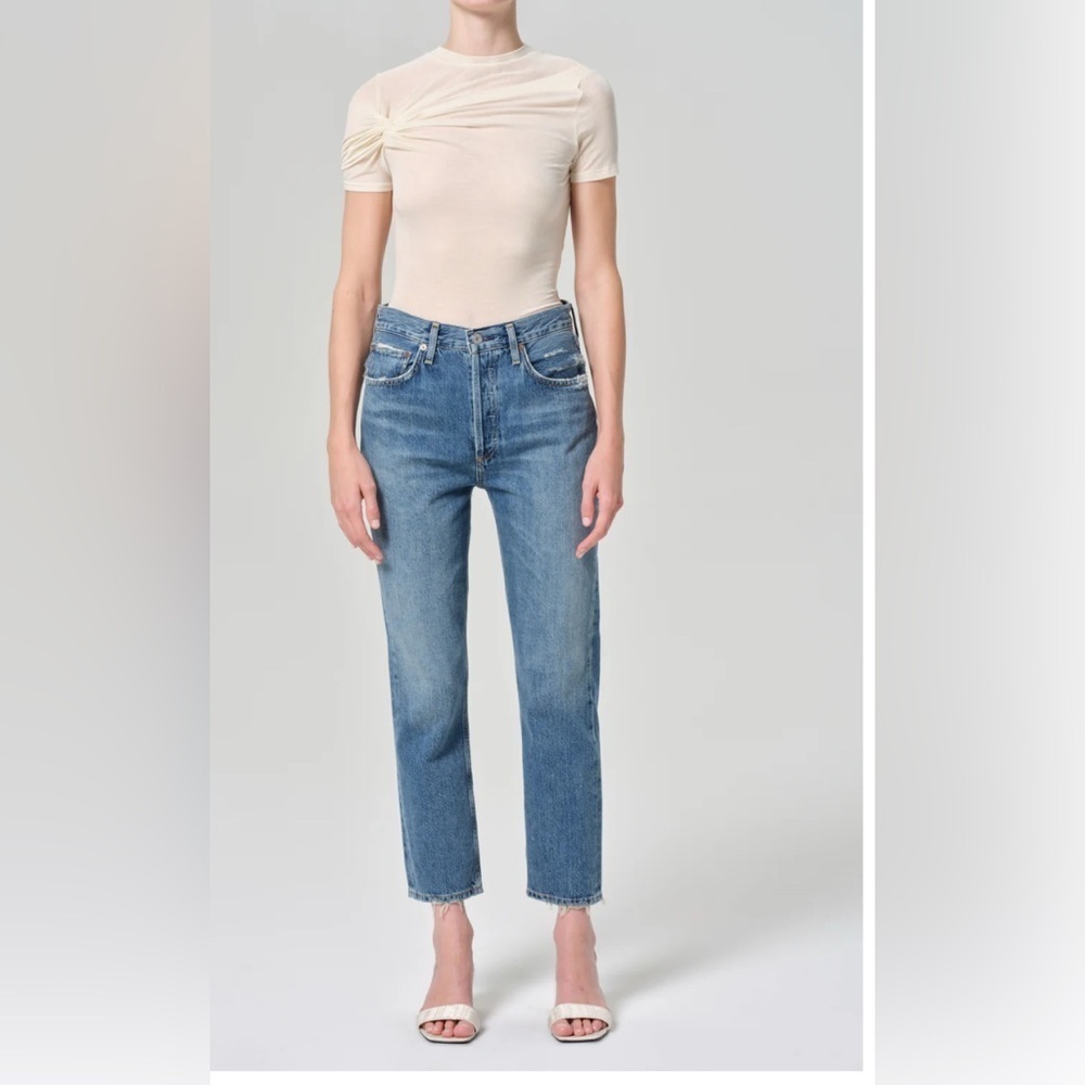 Agolde Riley Cropped Classic Straight Light Blue Denim Jeans